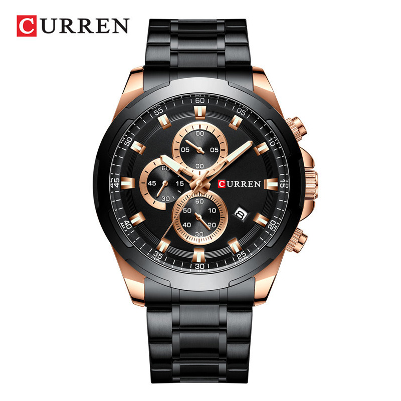 

CURREN Watches 8354 Mens Chronograph Steel Band Six Hands Watch 30m Waterproof Business stainless Strap auto Date Wristwatch Male Clock Reloj Hombre Calendar, Brown