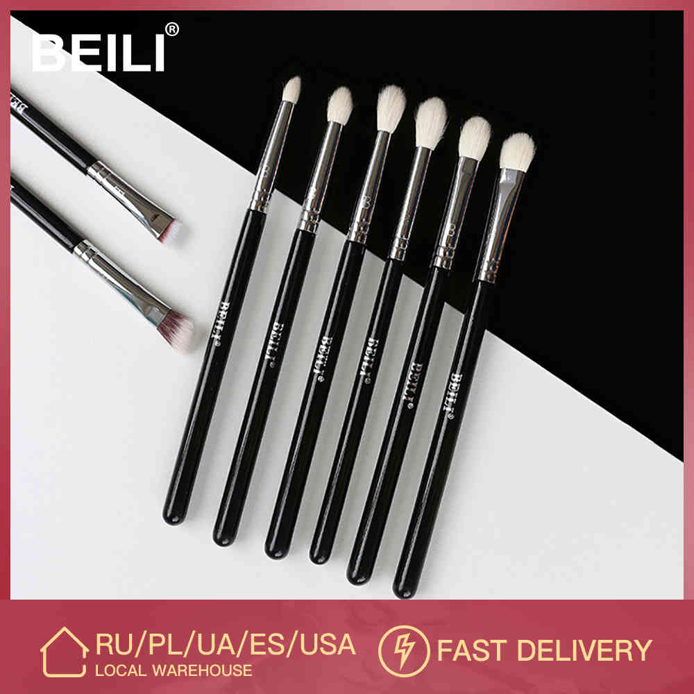 

BEILI 8pcs Classic Black Pro Eye make up brushes Goat Synthetic Hair Eyeshadow Eyebrow Blending smoky Beauty Makeup Brushes Set 201007