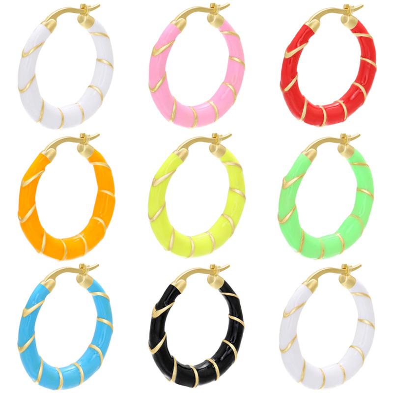 Hoop & Huggie Fashion Spiral Enamel Copper Earrings For Woemn Gold Color Round Unusual Ring Jewelry Gifts 25mm X 24mm, 1 Pair-image-699795759