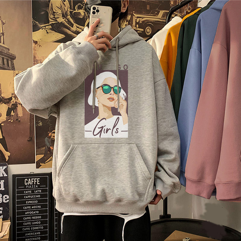 

Girls Heads Print Hooded Female Sweatshirts Oversize Drop Shoulder Pockets Woman's Hoodies Pullovers Spring Casual Tops 210518, Beige