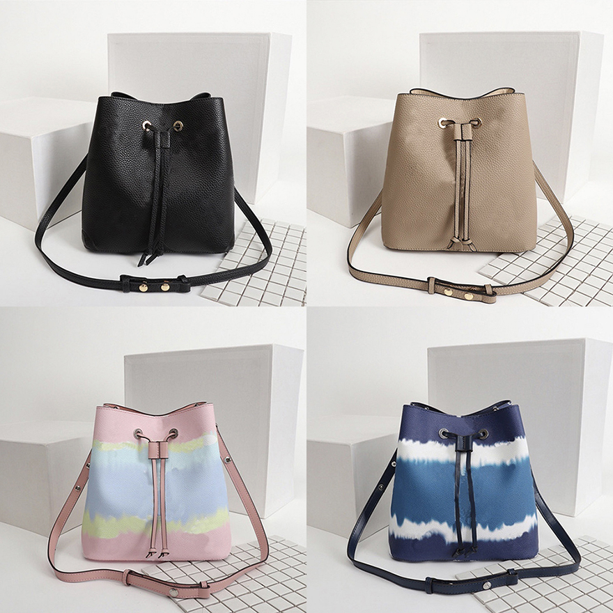 

Designer Drawstring Shoulder Bags With Leather Bucket Bag Women Famous Design Handbags High Quality Flower Printing Crossbody Packet, Pink