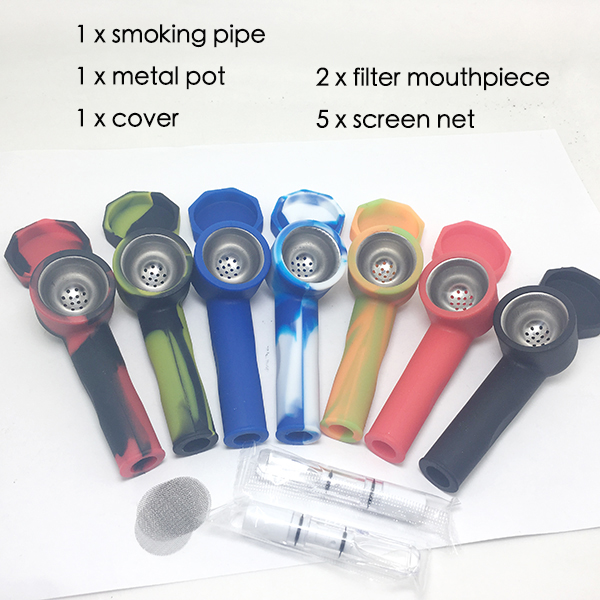 

New Upgraded Silicone Smoking Pipe For Dry Herb Tobacco With Filter and Caps