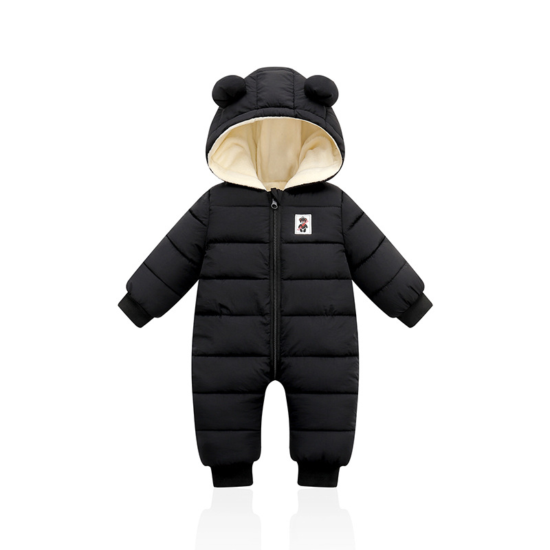 

Autumn and Winter Children Jumpsuits Velvet Padded Down Cotton Jumpsuit for Boys and Girls Hooded Climbing Clothes, Black