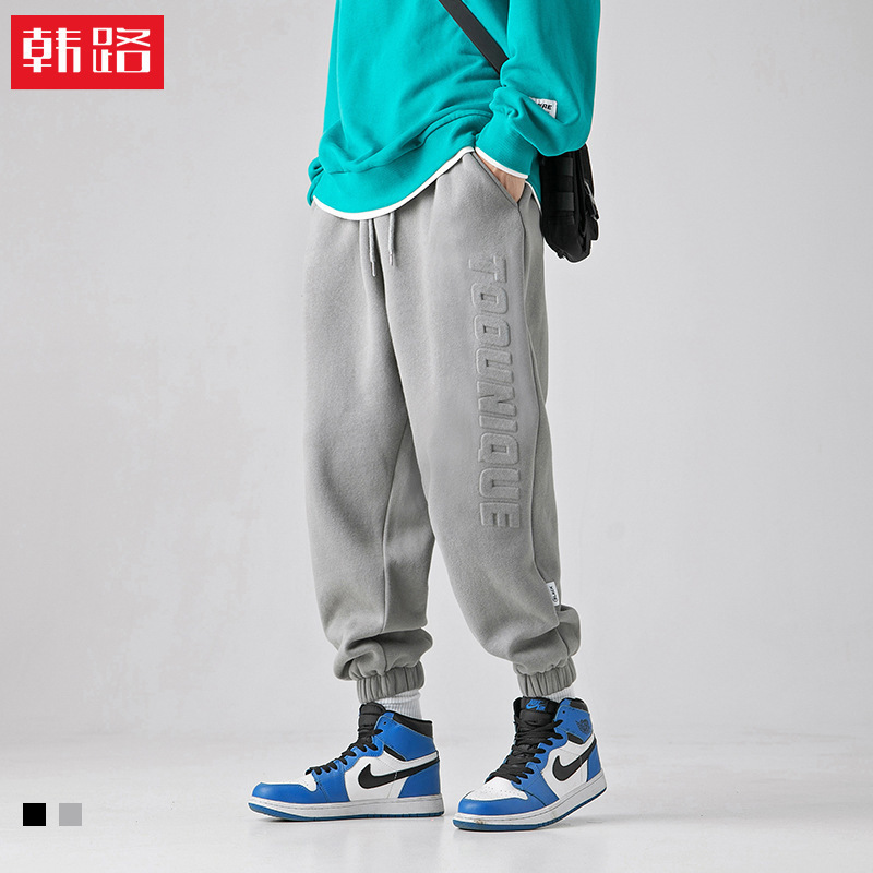 

hanlu wear main promotion 2021 autumn and winter new three-dimensional embossed casual men's sports leggings, Black