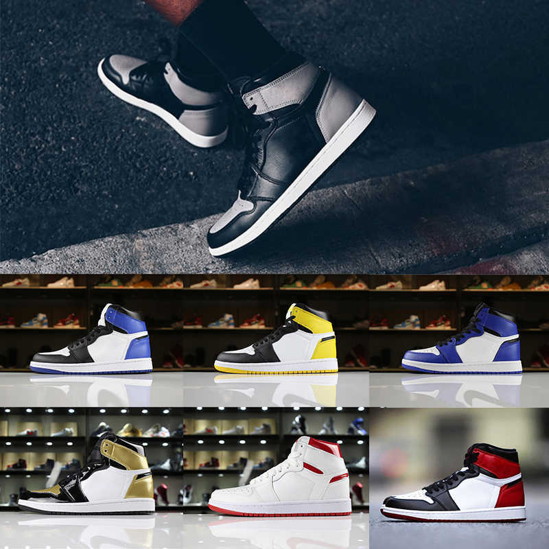 

Newest 1 OG Basketball Shoes Men Classic Game Royal Yellow Ochre Shadow Metallic Red Gold Toe Trainer Sport Outdoor Athletic Sneaker US 8-13, Black toe
