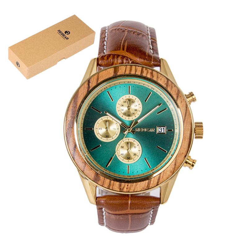 

Men Watch Quartz Movement Alloy Wood Case Time Calendar Display Stopwatch Function Waterproof MaleWristband Box Packaged Wristwatches, Slivery;brown