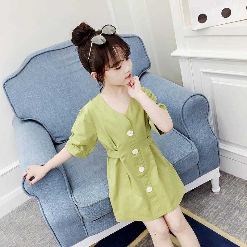 Dresses Childrens Clothing Girls Summer 2021 New V-Neck Elegance Princess Dress Bow Half Sleeve Birthday 6 To 7 Year Girls Dress-image-702402213