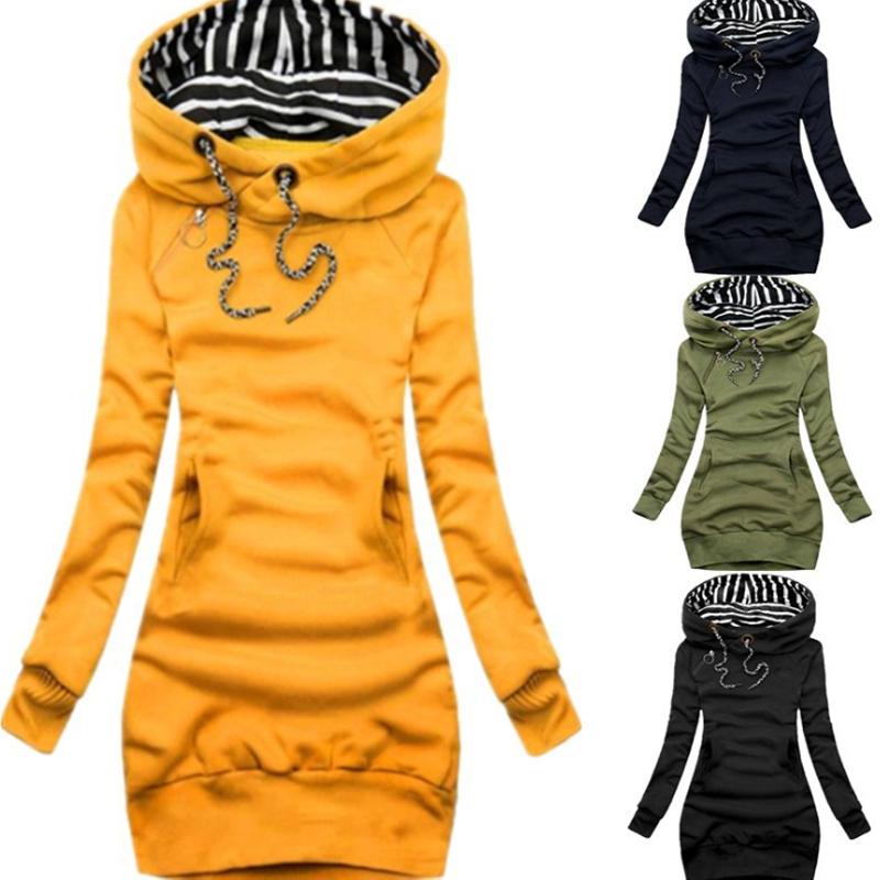 

2021 fashionable ladies hoodie, long-sleeved fall/winter casual sweatshirt, contrast color clothing and mid-length slim design, high quality s-xxxl ZY