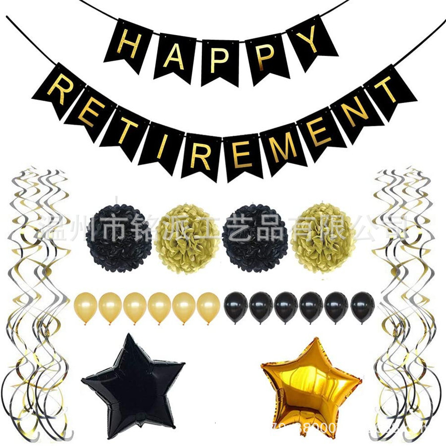 

gilded happy retirement banner paper flower balloon pendant party set