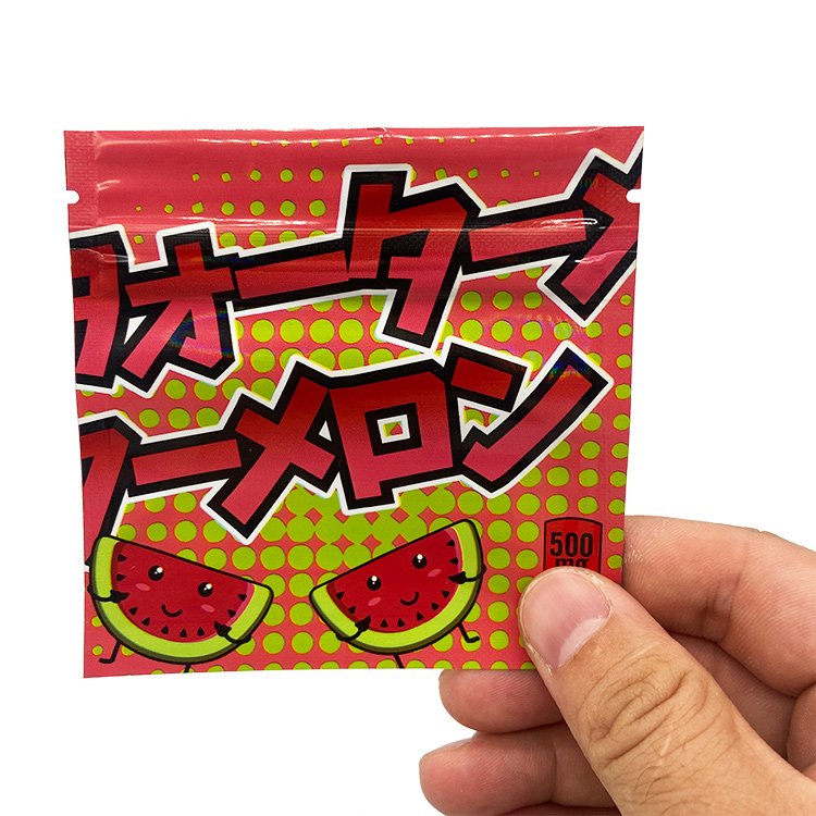 

Gummy Edibles packing bags wholesale 500 mg Watermelon three side seal aluminum foil 10*10 cm candy packaging bag