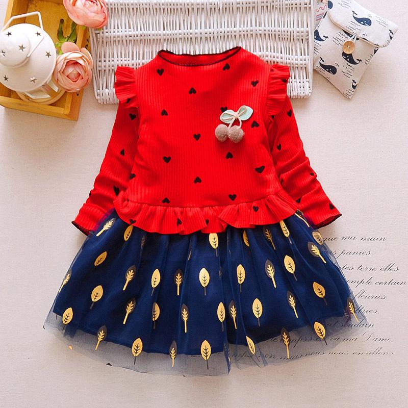 

Girl's Dresses Heart Print Baby Girl Princess Dress Toddler Kids Long Sleeve O-neck Tulle Party Clothes Outfits Christmas Gift, Red;yellow
