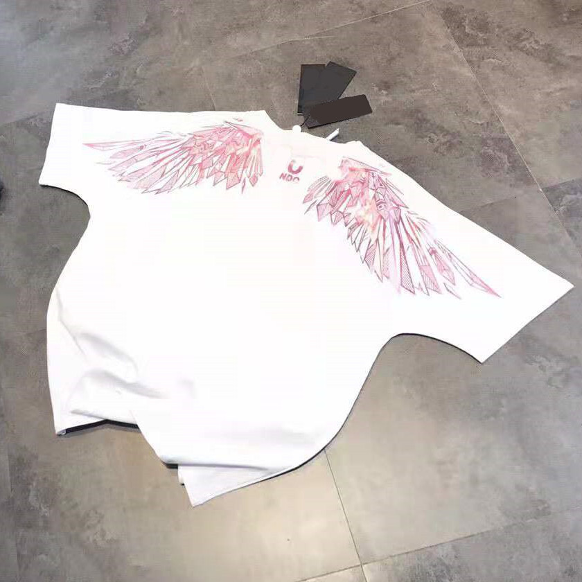 

t shirt 2021 spring and summer fashion brand boy back gilded wing thread neckline drop shoulder casual couple short sleeve, White