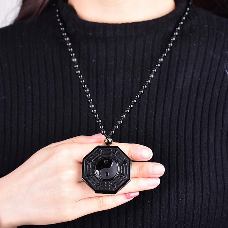 

Black Obsidian Yin Yang Necklace Pendant Chinese Taiji-Bagua Men's Jewelry Women Male High Quality Gossip Necklaces