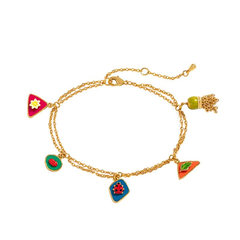 

Link, Chain Enamel Glaze Multi-drop Double-layer Bracelet Adjustable Jewelry Accessories Cute Personality Female Girlfriend Birthday Gift
