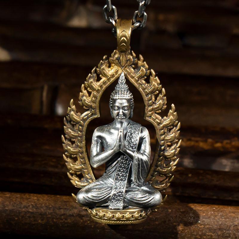 Chains Design Retro Style Guanyin Pendant Fashion Chinese Silver Necklace Men's Patron Saint Keep Safe Jewelry Accessories-image-721247188