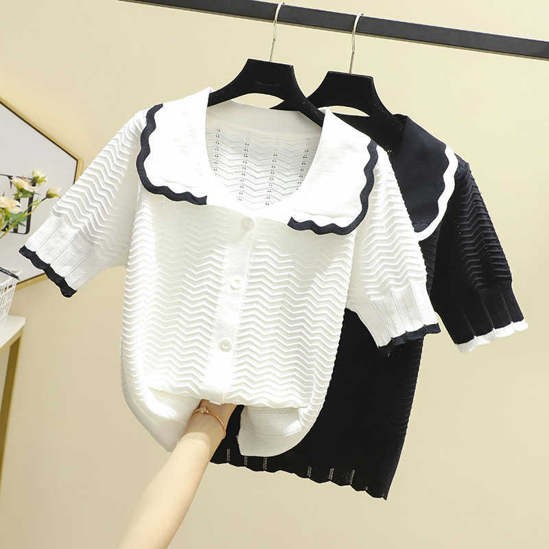 

Fashion Knitted Cardigan Loose Pocket Hollow short Sleeve Women Sweater Female Cardigans Women's Coats Sweaters Outerwear 210604, White