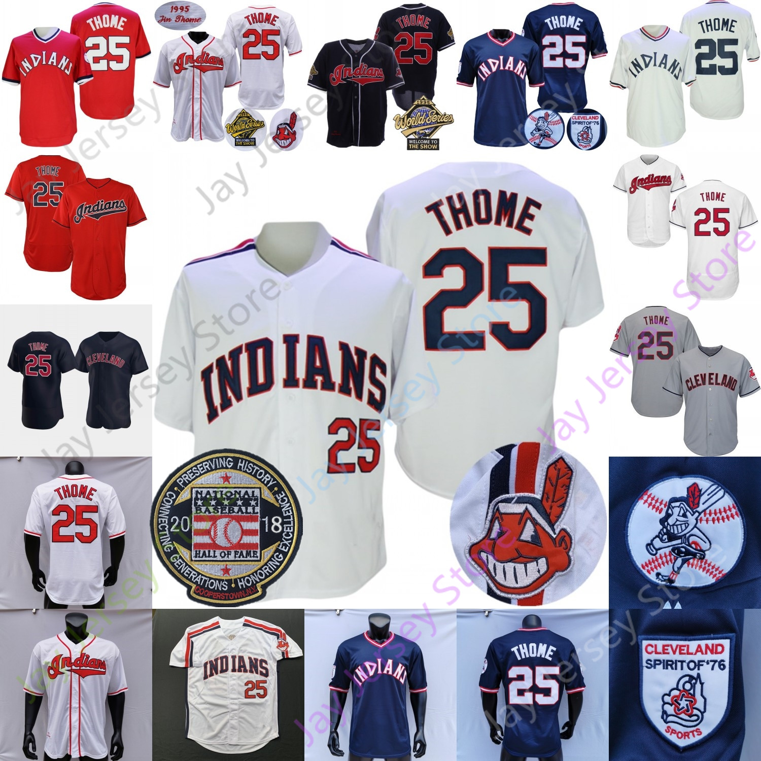 

Jim Thome Jersey Vintage 2018 Hall Of Fame Patch 1995 WS Navy White Grey Red Player Fans Pullover Salute to Service White Button Turn Back Size S-3XL, Blue;black