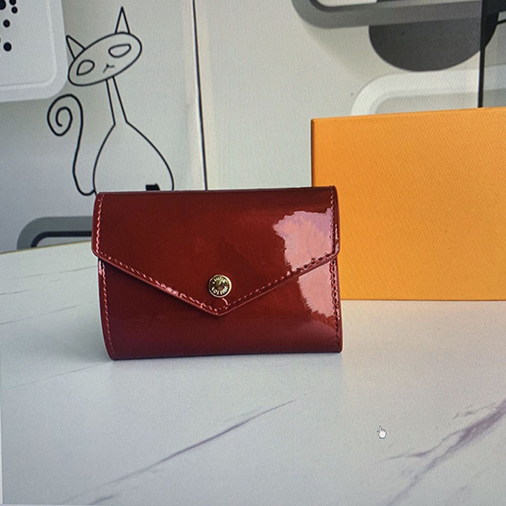 

VICTORINE Patent Leather Short Wallet Fashion Zero Purse Lady Casual Clutchs Card Holder Tote Bag Buckle Classic Hand Bags, Crimson