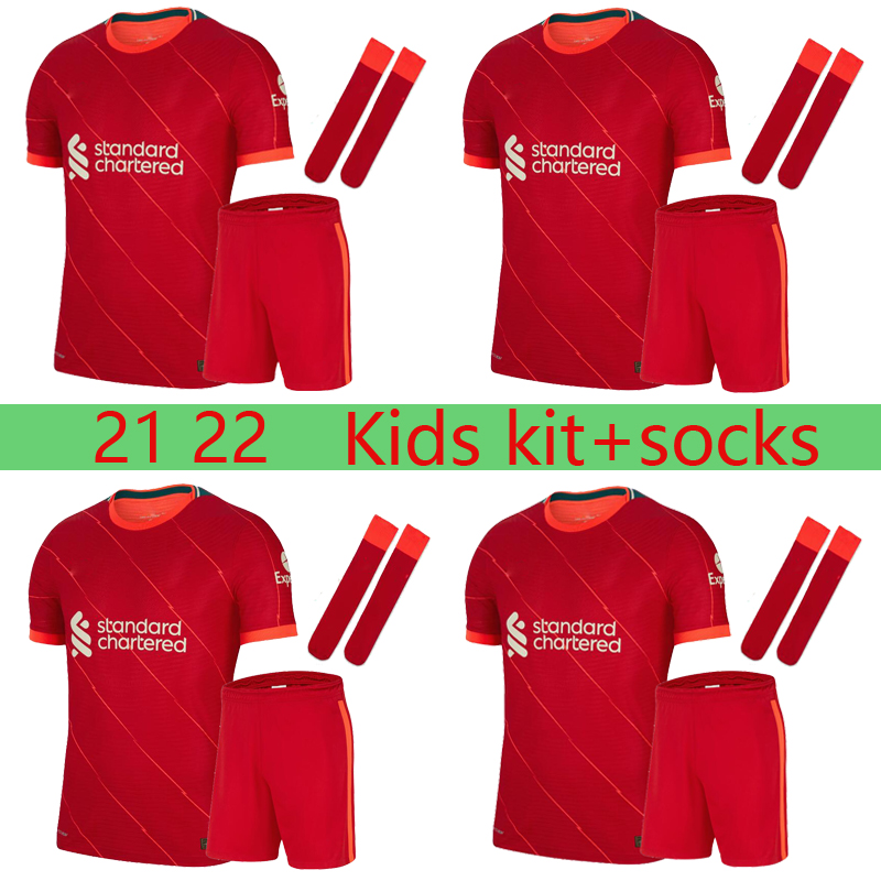 

Kids kit+socks soccer jerseys sets boys 21 22 Men M.SALAH FIRMINO 2021 2022 home away 3rd LVP MANE VIRGIL child youth football shirt TOPS maillots, Black