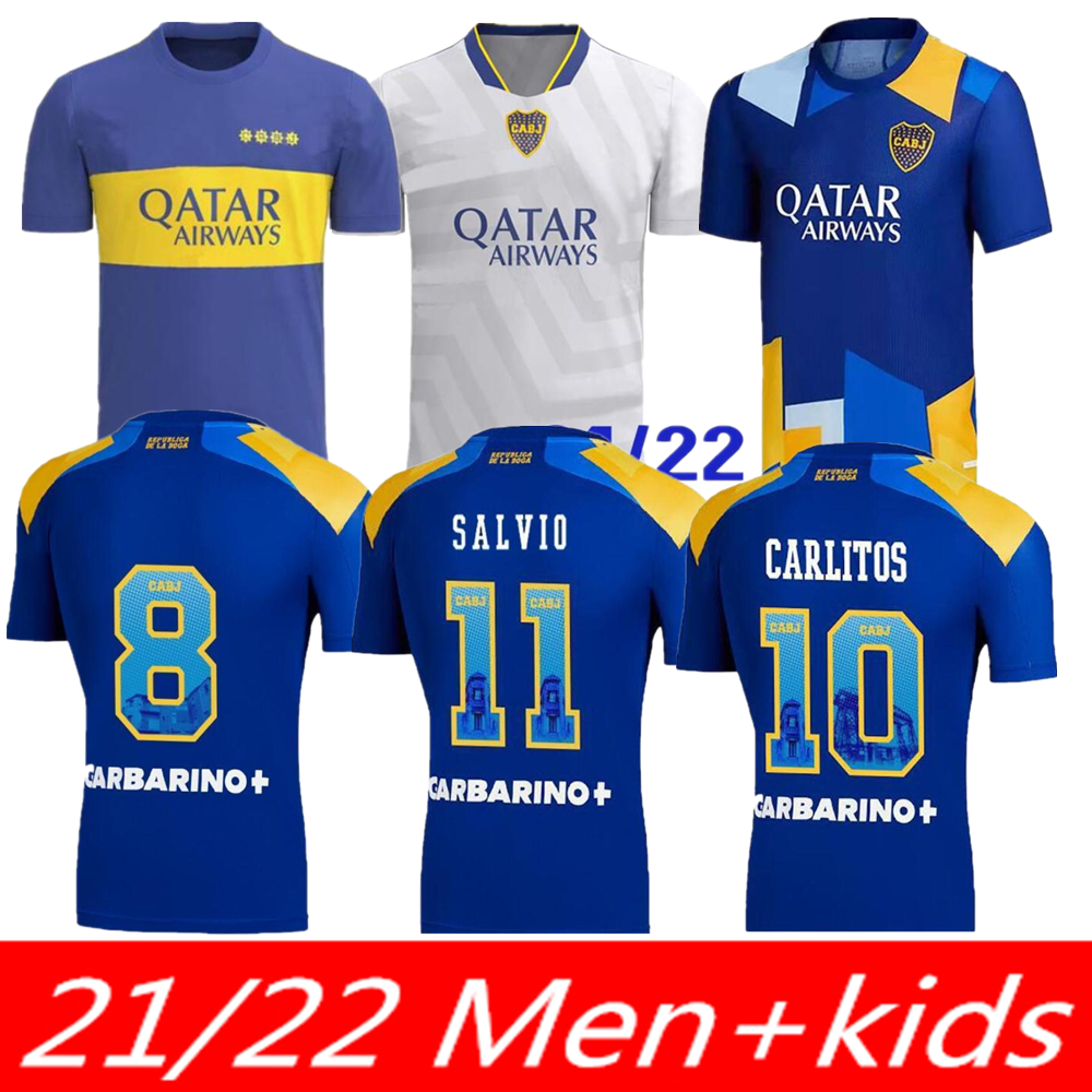 

Boca Juniors soccer jersey 2021 2022 CARLITOS MARADONA TEVEZ DE ROSSI 21 22 sports football shirt men + kids kit sets uniforms home away third 3rd