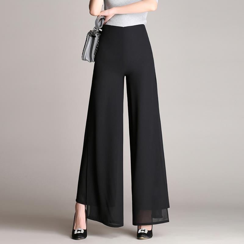 

Women's Pants & Capris Women Summer Chiffon High Waist Irregular Wide Leg Pant Solid Color Elegant Casual Loose Plus Size Split Fork Trouser, Black;white