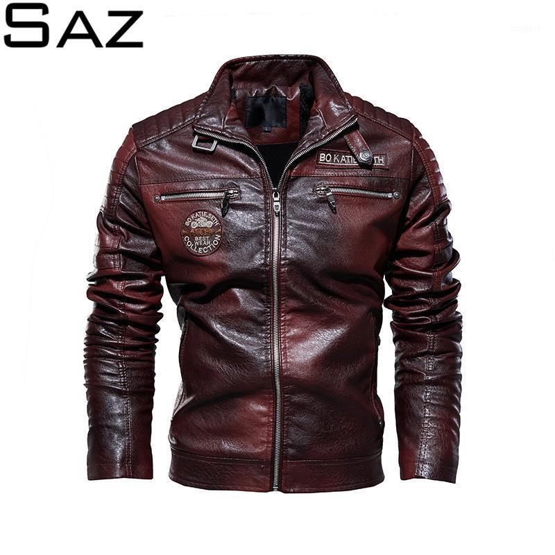 

Men's Jackets Saz Mens Leather Casual Jacket Biker Coats European Windbreaker, Black