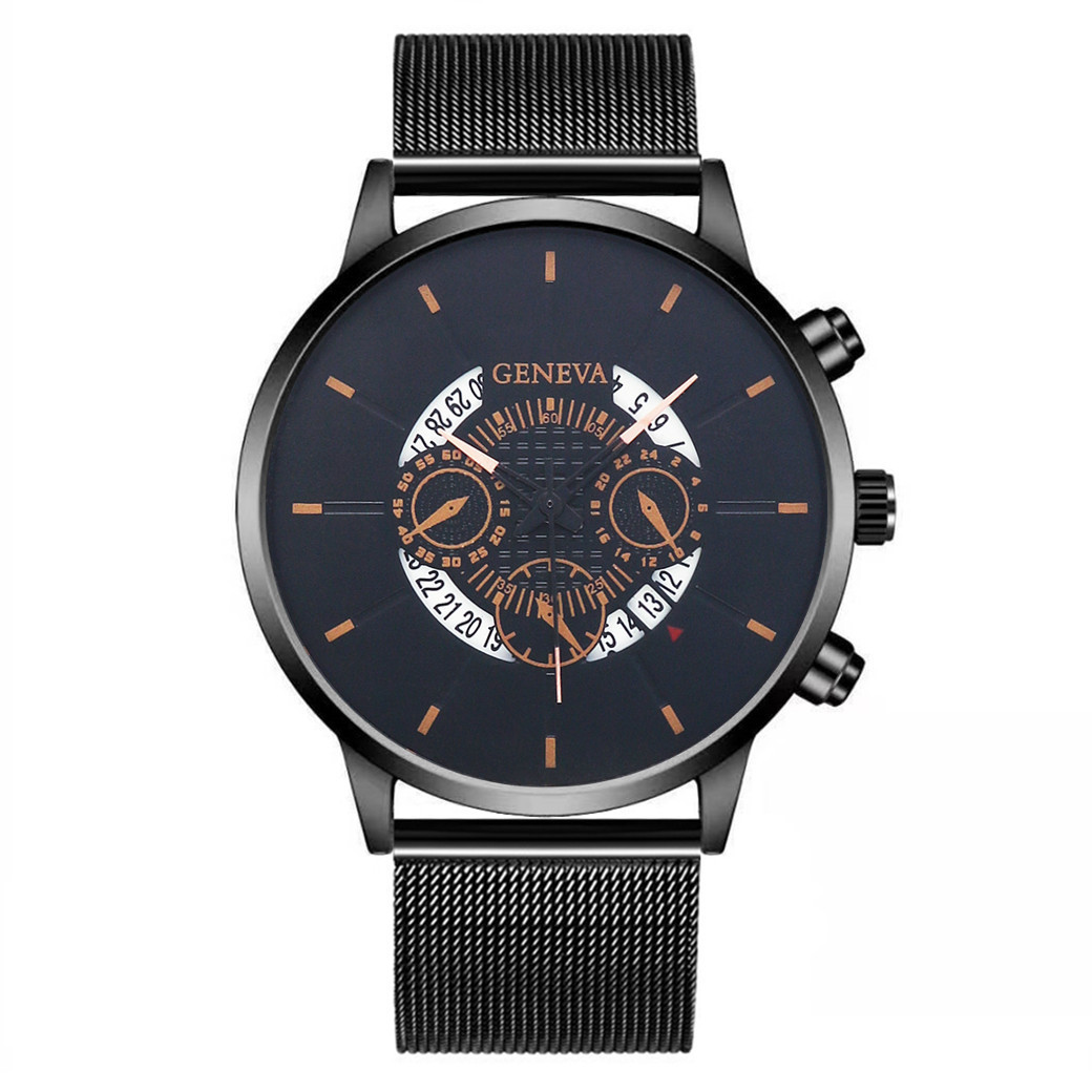 

Casual Yolako Watches Geneva Hollow Outdoor 3 Eyes Calendar Watch Men Fashion Designers Mesh Strap Quartz Wristwatch Big Sales Foreign Trade Style Wristwatches, Silver streak-white noodles