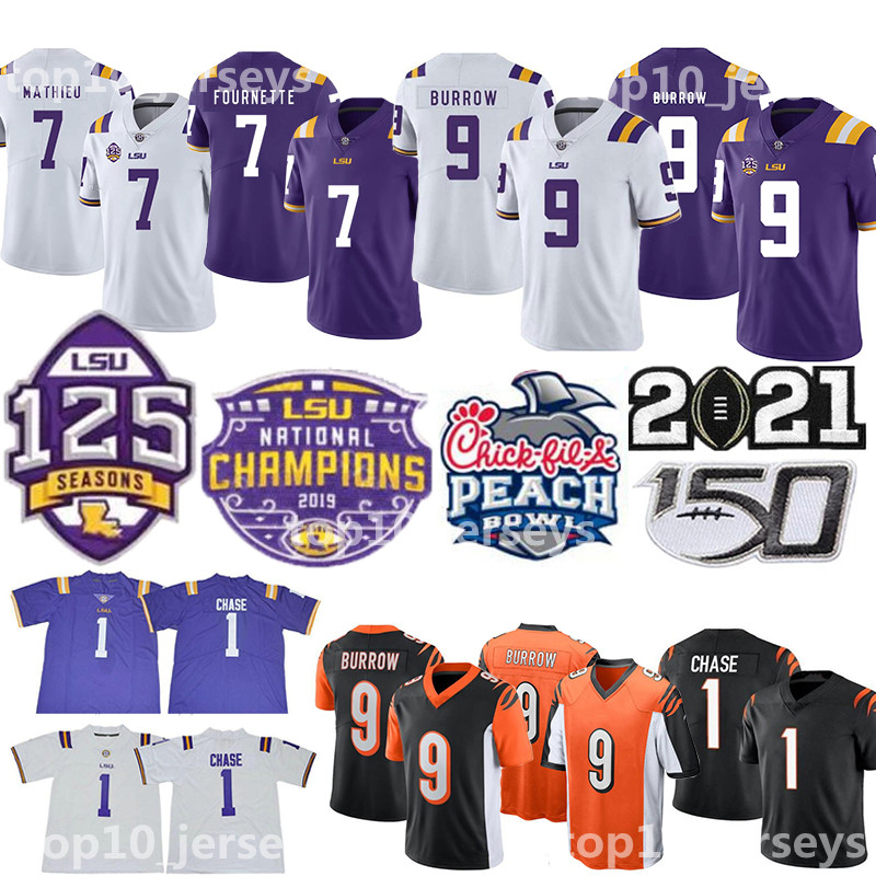

NCAA LSU Tigers Jersey Joe Burrow Burreaux JaMarr Chase Odell Beckham Jr. Leonard Fournette Tyrann Mathieu Patrick Peterson Grant Delpit Col, Black