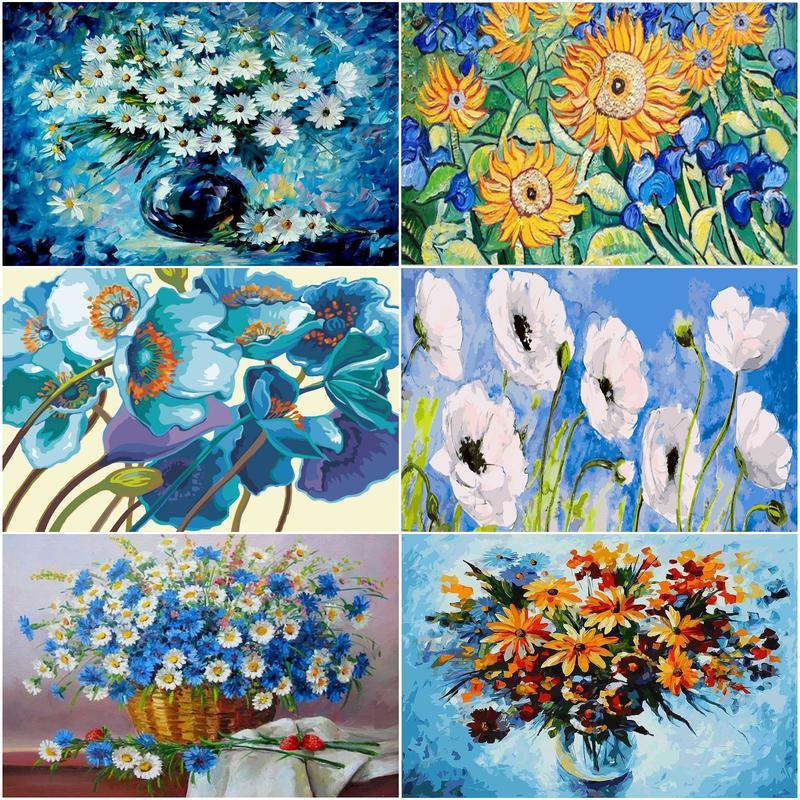 

Blue Flowers Acrylic DIY Painting By Numbers Canvas Wall Picture For Living Room Home Decor Gift Art Frame 60x75cm Paintings
