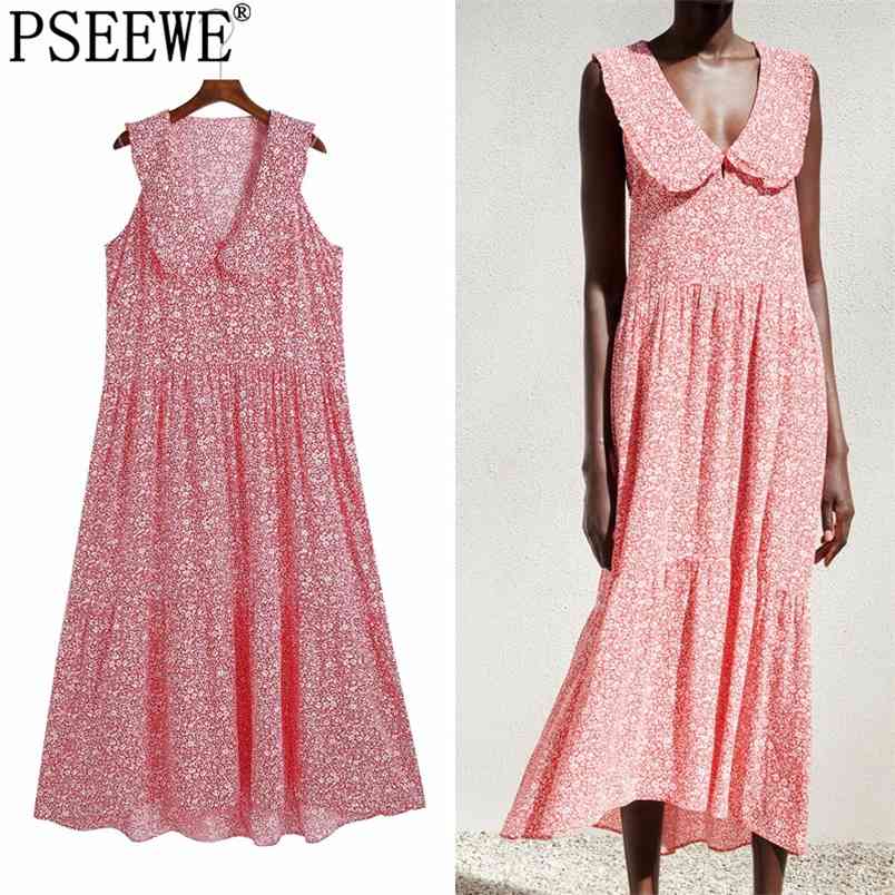 

Summer Dress Woman Red Floral Long es Women Oversize Sleeveless Ruffle Midi Ruched Casual es 210519