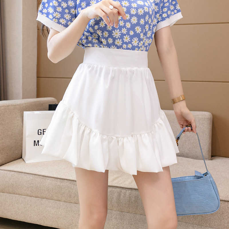 

WOMENGAGA bubble flower mini skirt women's fashion high waist slim A-line skirts short korean sexy women SC6D 210603, White