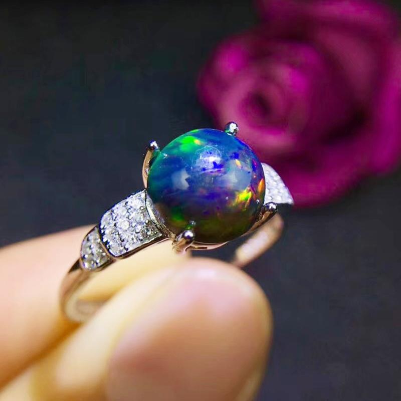 

Cluster Rings Natural Real Black Opal Round Ring 8*8mm 1.3ct Gemstone 925 Sterling Silver Fine Jewelry Women J2123010, Golden;silver