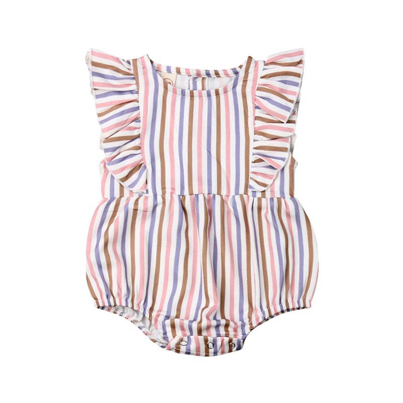 

Rompers Pudcoco 0-24M Bodysuit Cute Baby Girl Clothes Rainbow Striped Print Ruffles Sleeveless Summer Outfits Fashion Leotard