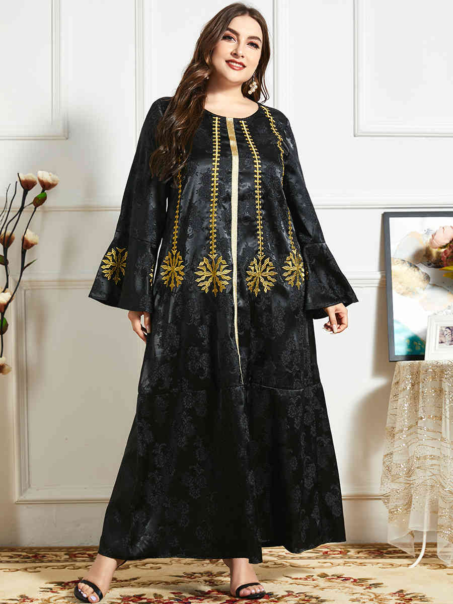 

Casual Dresses Ramadan Arabic Muslim Dress Abaya Dubai Turkey Maxi for Women Islamic Plus Size Clothing Robe Longue Femme Musulman, Black