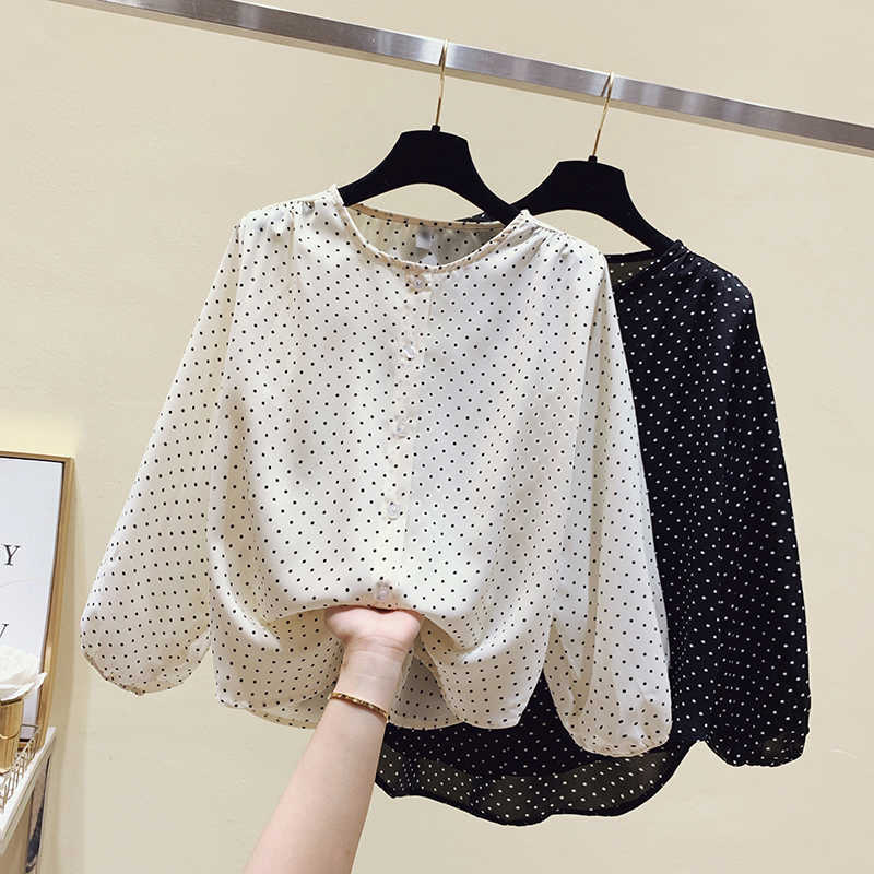 

Dot Shirts Womens Blouses And Tops Long Sleeve Female Casual Print Shirts Loose Cotton Checked Lady Outwear Spring  210604, Apricot