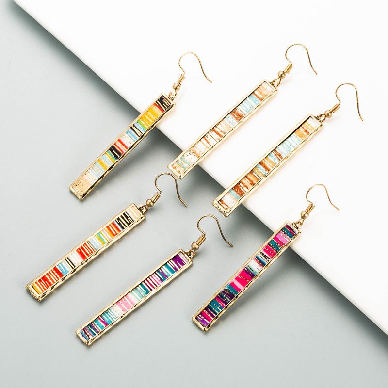 

Dangle & Chandelier 2021 Trendy National Style Long Striped Paste Colorful Leather Earrings For Women Girls Fashion Jewelry