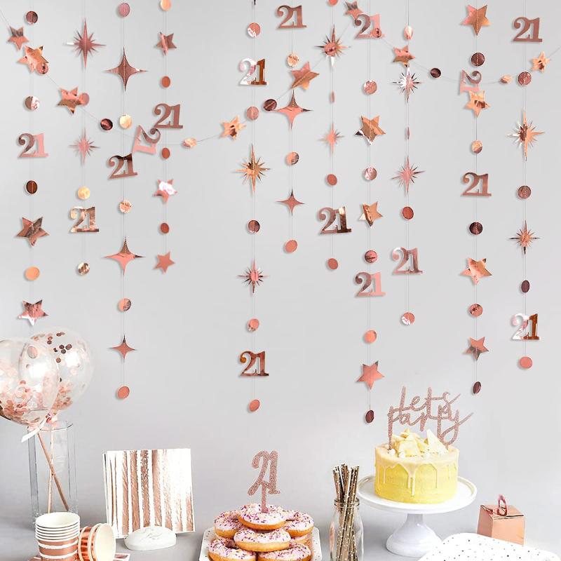 

Party Decoration Rose Gold Number 21 Anniversary Supplies Circle Dot Twinkle Star Garlands Hanging For Girls 21st Birthday