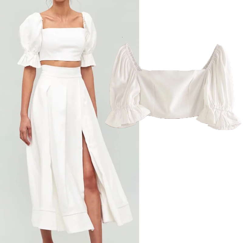 

Women's Down & Parkas 2021 New Fashion Spring Autumn Women Solid Short Top Puff Sleeve Square Collar High Waist Receive waist 0G6K, Black