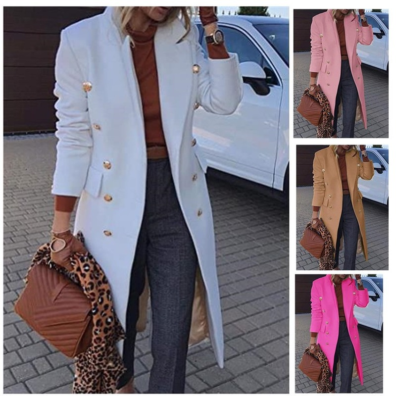 

Women's Wool & Blends 2022 High Quality Designer New Style Wholesale Autumn and Winter Long Woolen Women Coat Collar Mid-length, Black