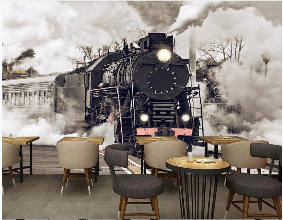 Custom murals 3d photo wallpaper Retro steam train track tooling Living room decoration 3d wall murals Wallpaper for walls in rolls-image-708704894