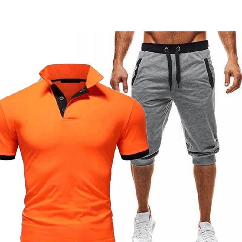 

Men's T-Shirts 2021 Summer 2PC Set Men EUR/US Size Short Sleeve T Shirts Two Piece Tops+ Shorts Sportswear Mens Sets Male Tracksuit, Navywhite-gray