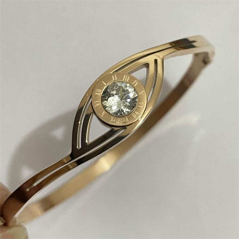 

Bangle Roman Numerals Zircon Jewelry Rose Gold Eye Shape Bangles 316L Titanium Steel Bracelets For Women