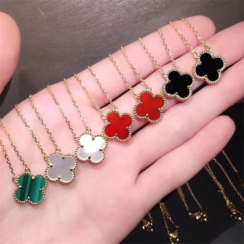 

Clover Necklace Female 21k Rose Gold Double Sided Red Chalcedony Pendant Fanjia Clavicle Chain, Silver