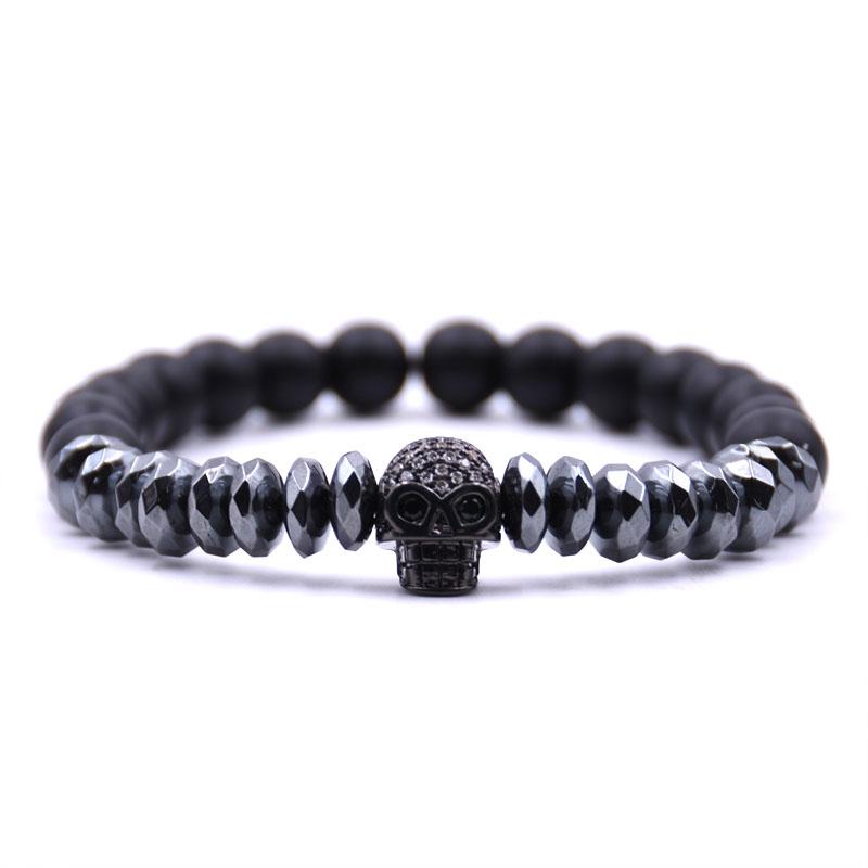 

Fashion Matte Black 8mm Stone Bracelet Pave CZ 4 Color Skull Bracelets For Men&Women Charm Gift Creative Jewelry Beaded, Strands
