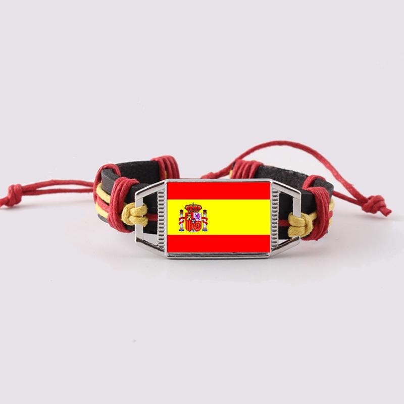 

Charm Bracelets Spain Country Flag Charms Genuine Leather Bracelet Bangles Hand Braided Sports Fashion Jewelry Drop, Golden;silver