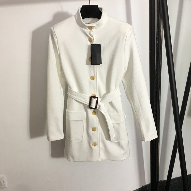 

INS Fashion Belt Women Coats Brand Wool Blends Outdoor Street Style Lady Coat Luxury Warm Long Dresses, White