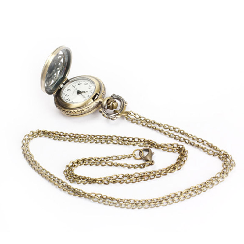 

Women Men Pocket Watch Vintage Small Size Lotus Hollow Out Quartz Clock Necklace Chain MU8669, Default color