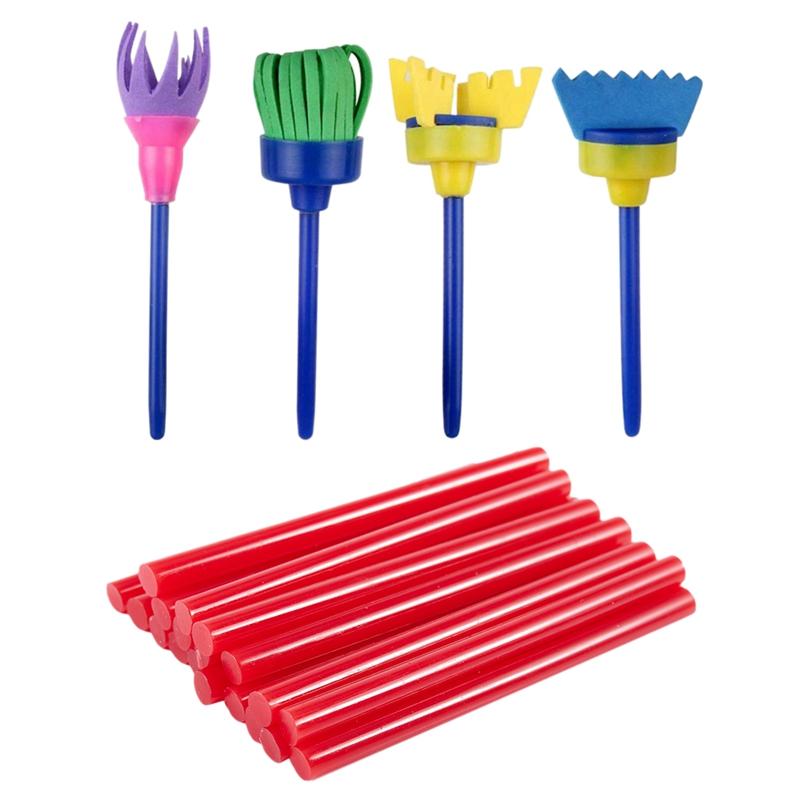 

Gift Sets 20 Pcs Red Melt Glue Gun Adhesive Sticks 7X100Mm For Craft Model With 4 Sponge Paint Brushes Kids, Early Learning Dr