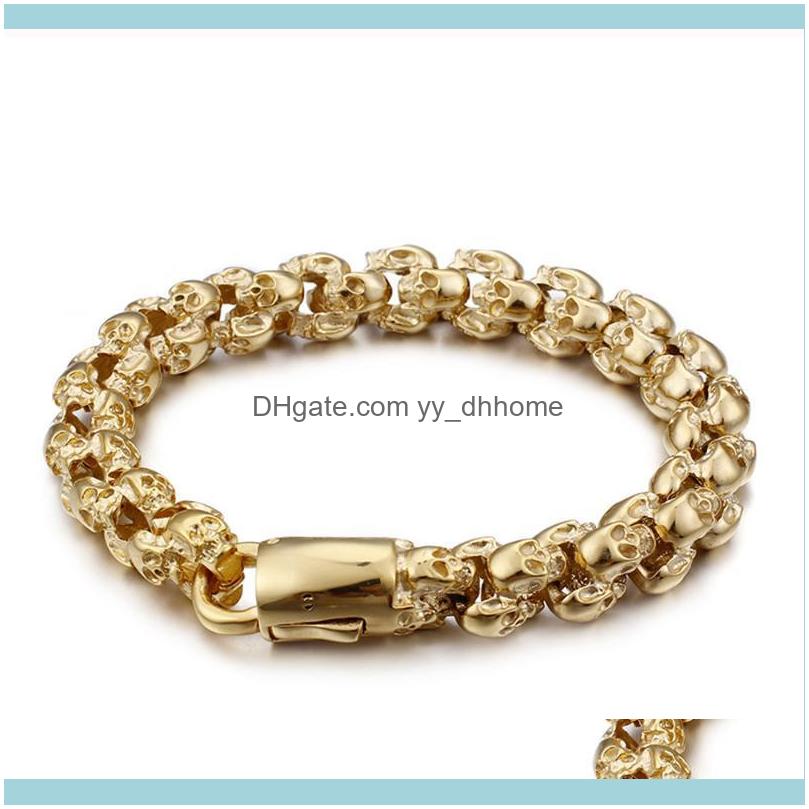 

Link, Jewelrylink, Chain Hiphop Rocker Jewelry Skull Men Bracelet Man Gold Shiny Stainless Steel Mens Biker Skeleton Bracelets For Mans 7.28