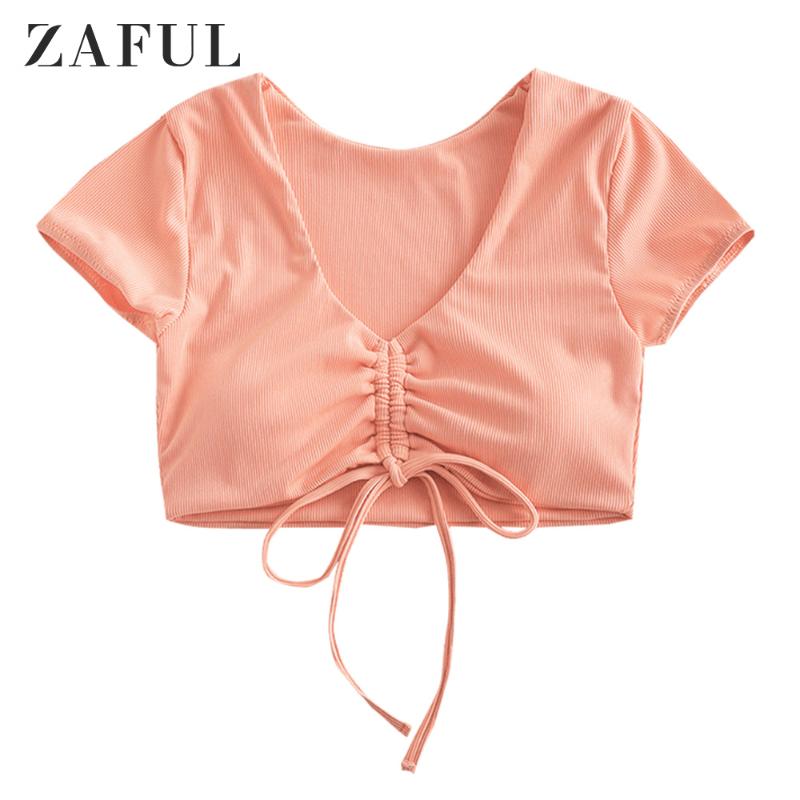 

Two-piece Suits ZAFUL V Neck Cinched Ribbed Swim Top